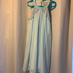 Pale Turquoise Dress with Rhinestone Beading